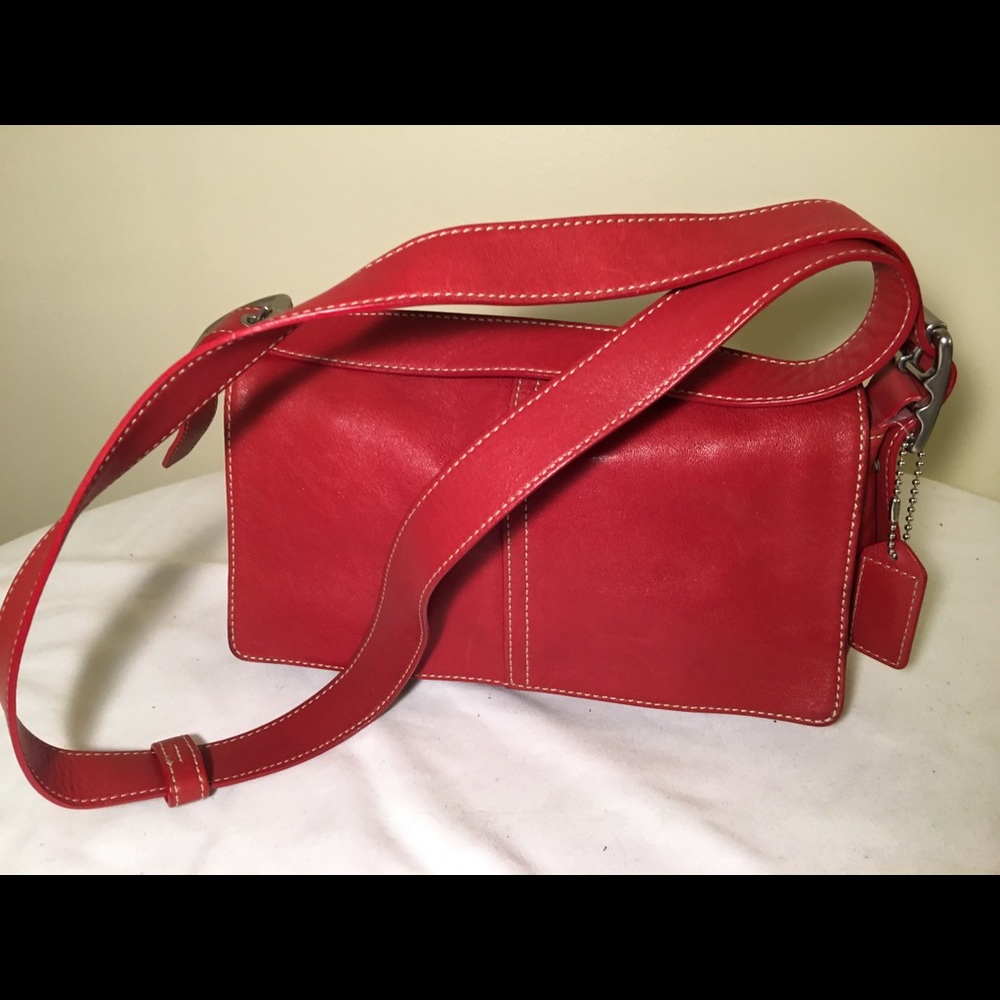 Vintage Red Leather Coach Shoulder Bag